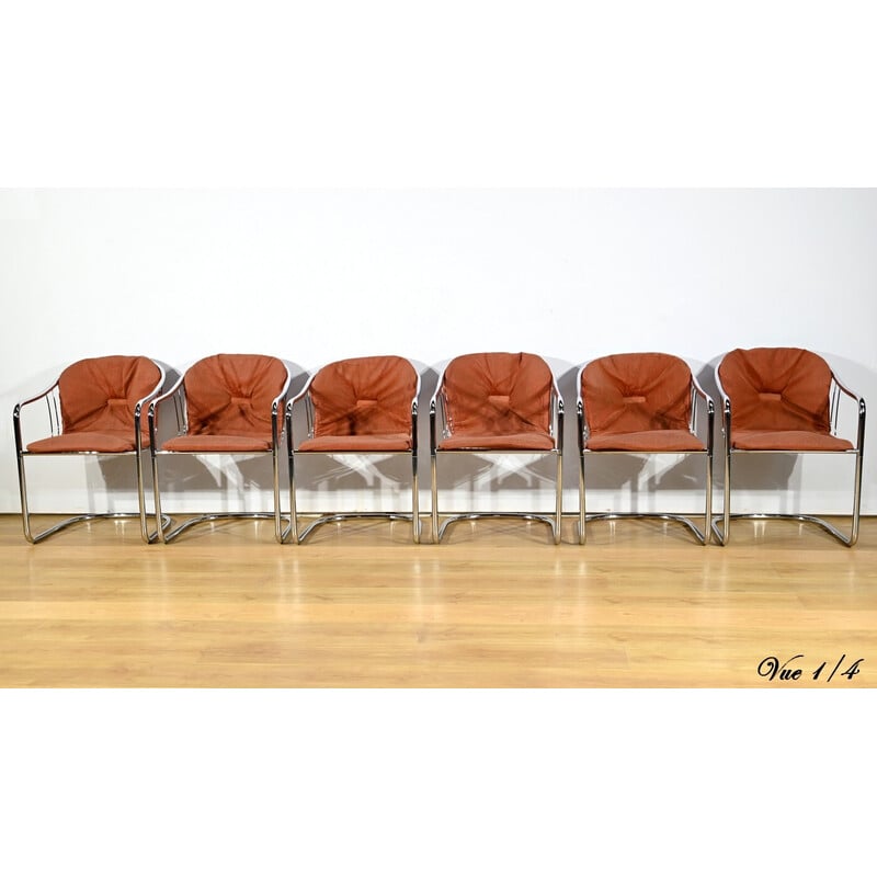 Set of 6 vintage chairs in chrome metal and wire for Rima, Italy 1970