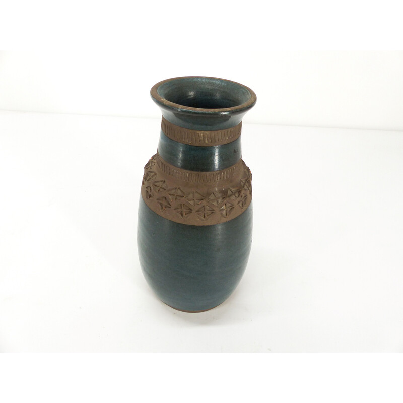 Vintage blue-glazed ceramic vase for La Maison Bitossi, Italy 1960