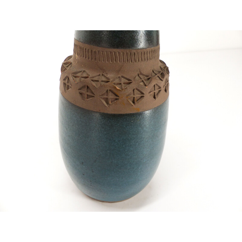 Vintage blue-glazed ceramic vase for La Maison Bitossi, Italy 1960