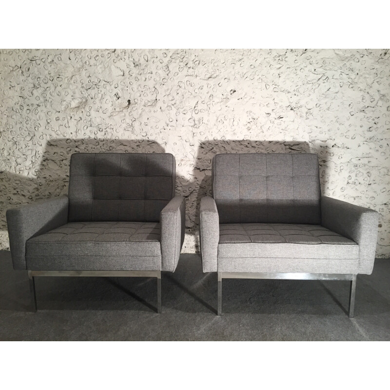 Paar graue Sessel Modell 65A von Florence Knoll - 1960