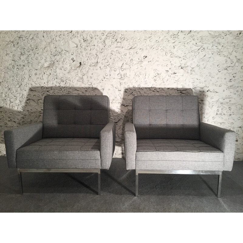 Pair of grey model 65A armchairs by Florence Knoll - 1960s