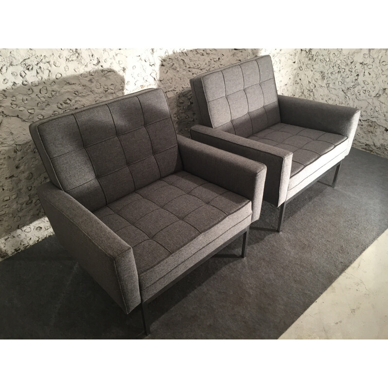 Pair of grey model 65A armchairs by Florence Knoll - 1960s