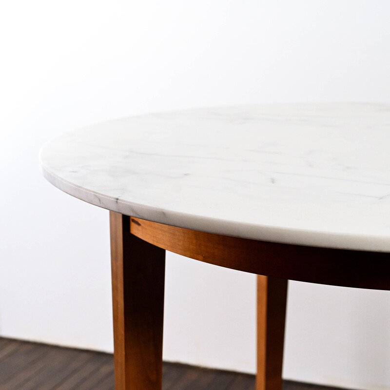 Vintage Neoz hoge tafel in mahonie gebeitst kersenhout en wit Carrara marmer van Philippe Starck, 1990