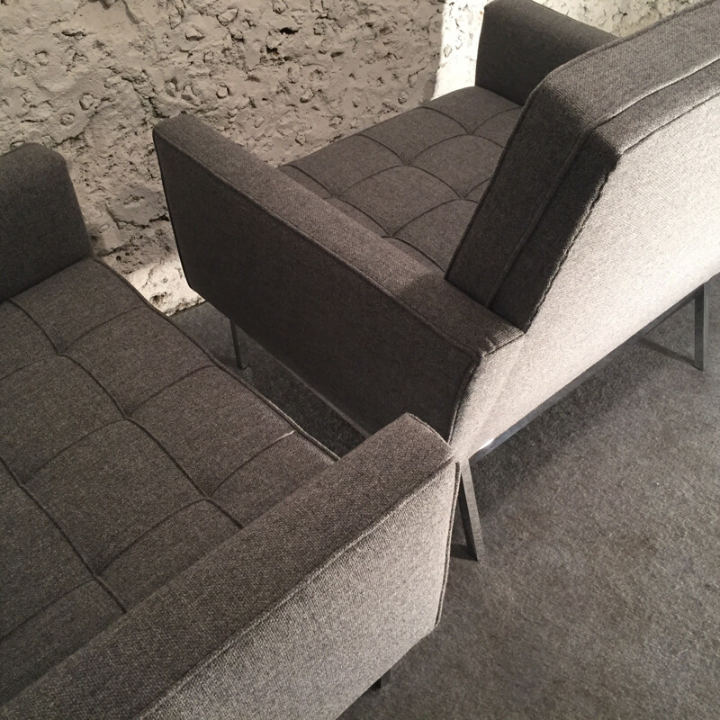 Pair of grey model 65A armchairs by Florence Knoll - 1960s