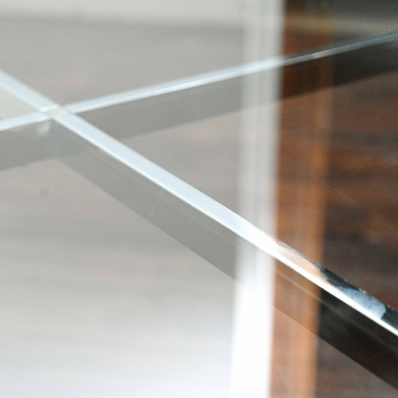 Table basse vintage Barcelone en verre transparent et chrome par Ludwig Mies Van Der Rohe pour Knoll International, 1960