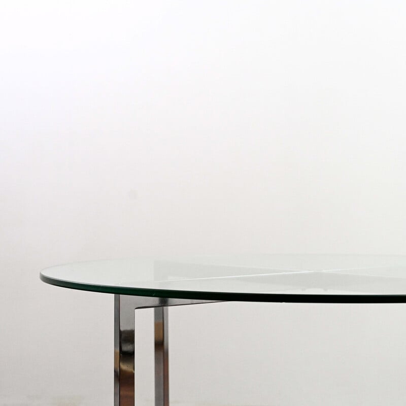 Table basse vintage Barcelone en verre transparent et chrome par Ludwig Mies Van Der Rohe pour Knoll International, 1960
