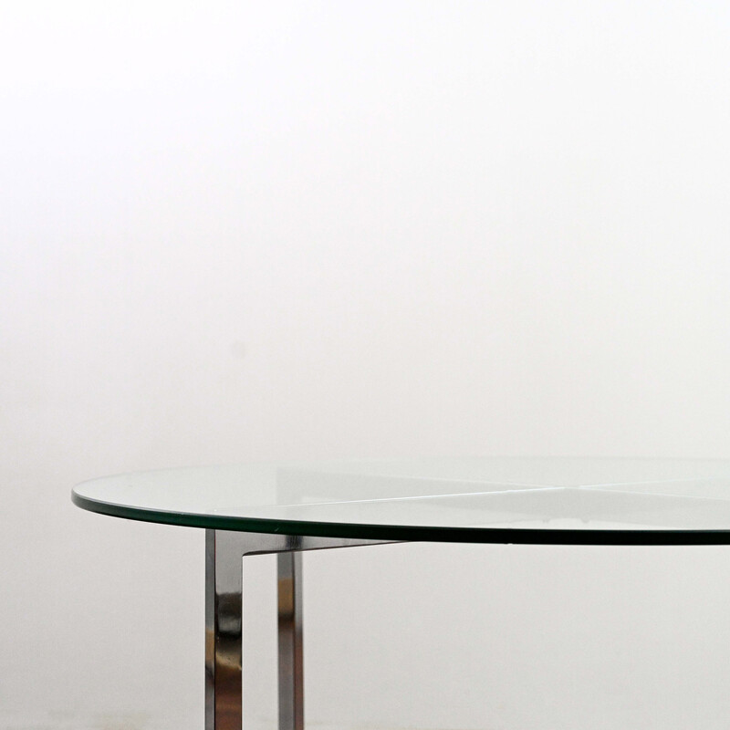 Vintage Barcelona coffee table in clear glass and chrome by Ludwig Mies Van Der Rohe for Knoll International, 1960