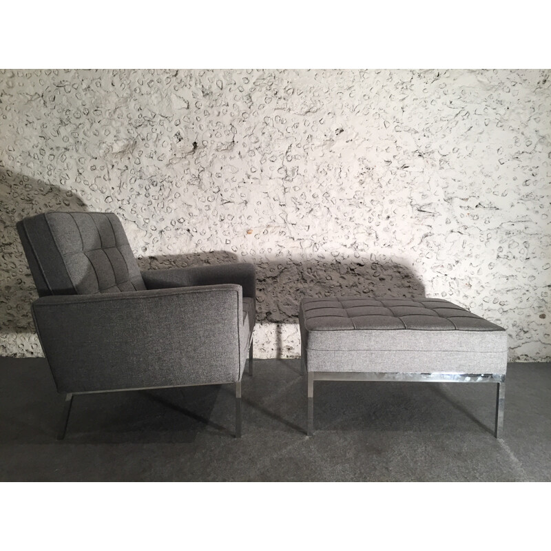 Grey model 65A armchair and its ottoman by Florence Knoll - 1960s
