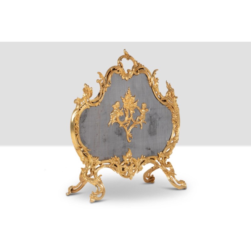 Vintage gilt bronze fire screen, France 1880