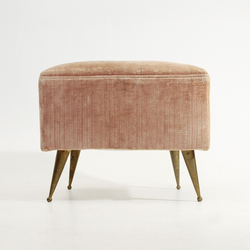 Pink velvet stool with brass legs - 1950s