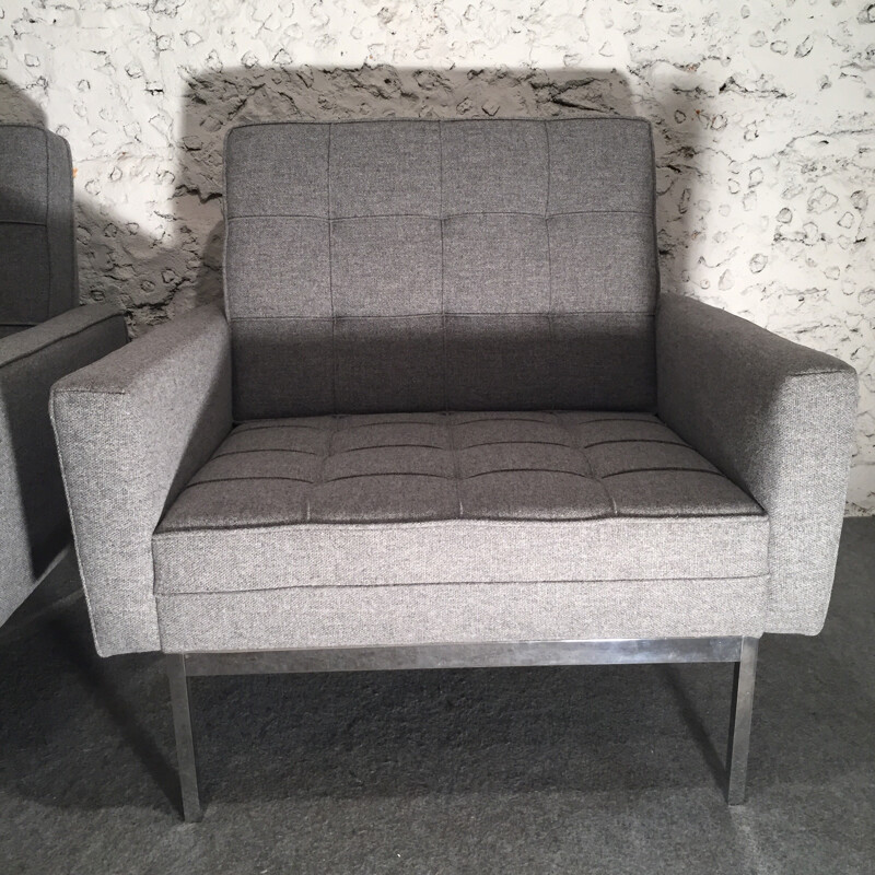 Grauer Sessel Modell 65A und sein Ottoman von Florence Knoll - 1960