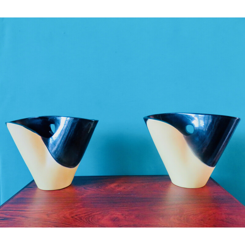 Pair of vintage ovoid-shaped sandstone vases by Fernand Elchinger, France 1955