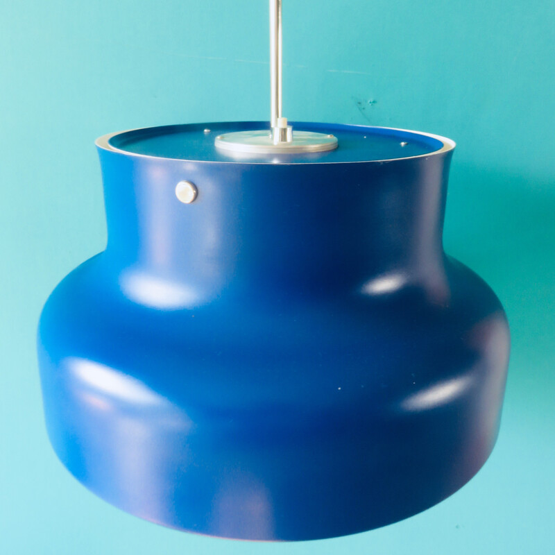 Vintage Bumlingen pendant lamp in blue lacquered metal by Anders Pehrsson, Sweden 1970