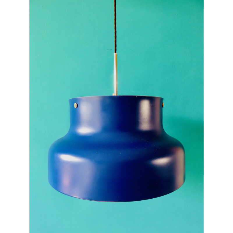 Vintage Bumlingen pendant lamp in blue lacquered metal by Anders Pehrsson, Sweden 1970