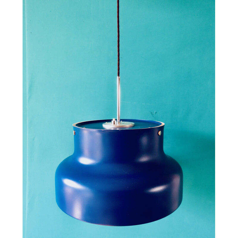 Vintage Bumlingen pendant lamp in blue lacquered metal by Anders Pehrsson, Sweden 1970