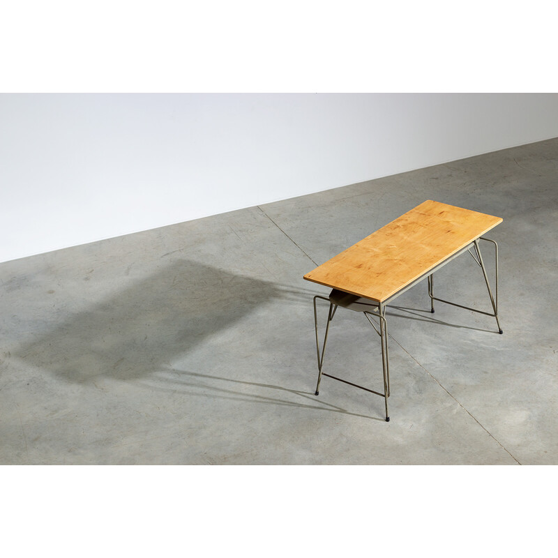 Vintage wood and metal writing table by Willy Van Der Meeren, 1950