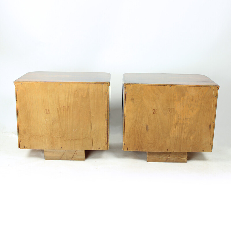 Pair of vintage Art Deco bedside tables in solid oak wood, Czechoslovakia 1940