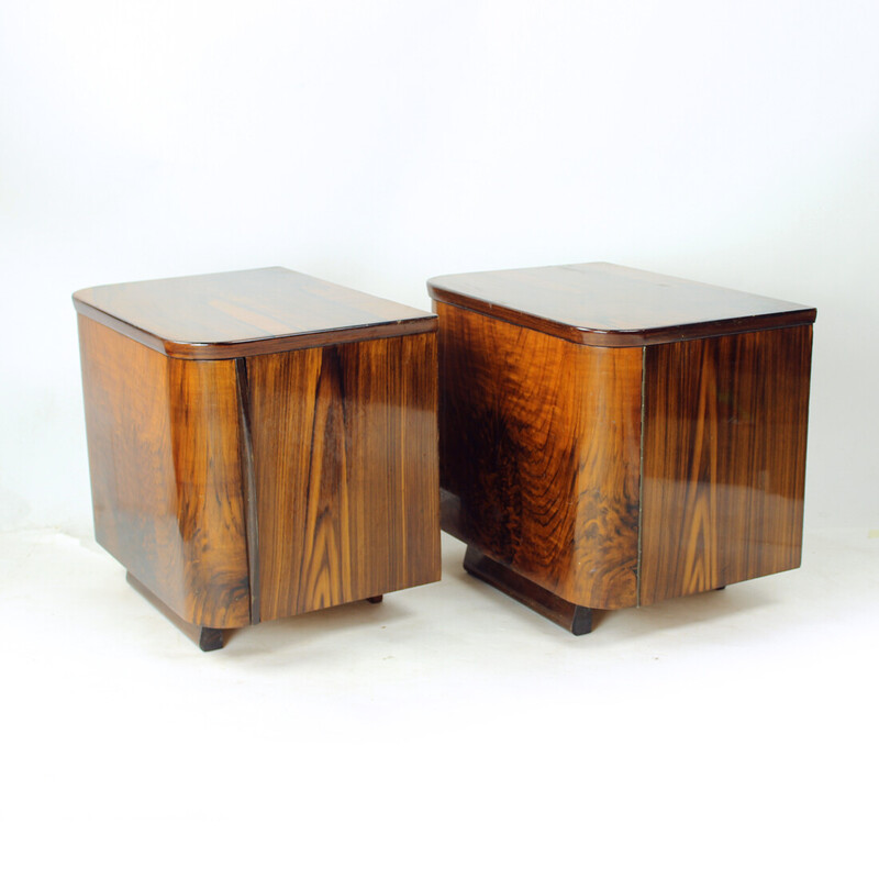 Pair of vintage Art Deco bedside tables in solid oak wood, Czechoslovakia 1940