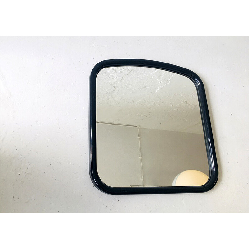 Specchio vintage con cornice in plastica nera, 1970