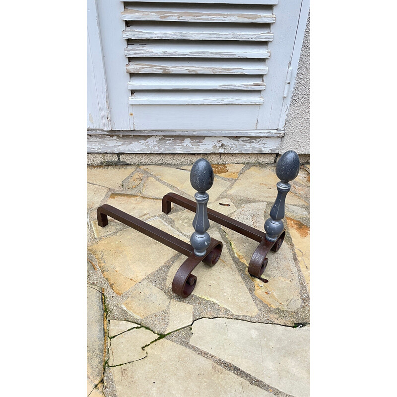 Pair of vintage steel and cast aluminum andirons