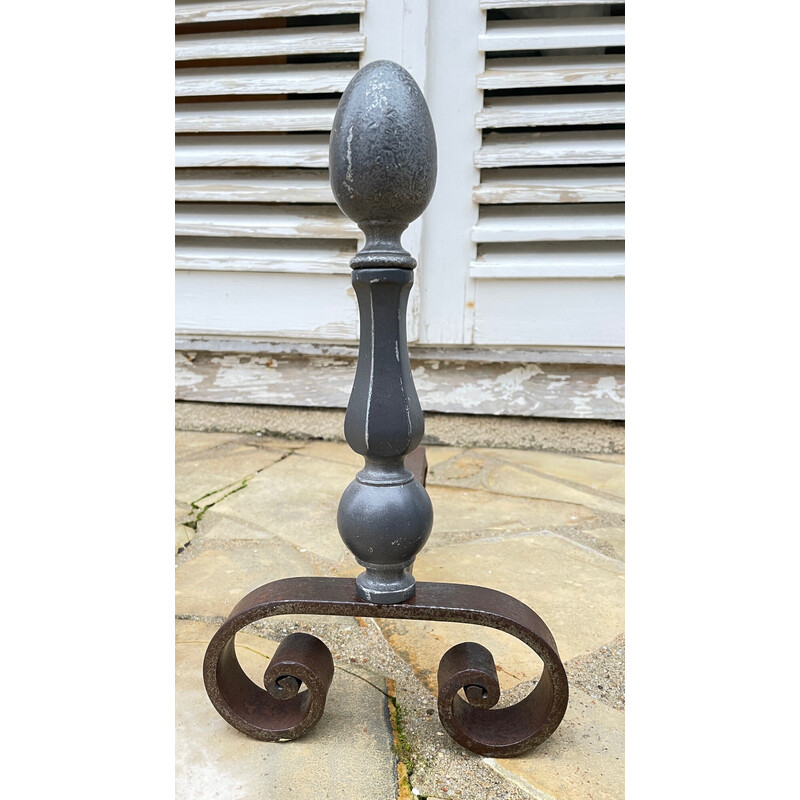 Pair of vintage steel and cast aluminum andirons