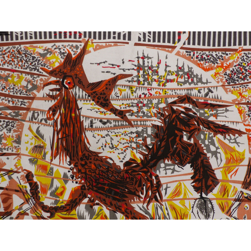 Vintage-Teppich "Le monde futile d'un coq à l'âne" (Die sinnlose Welt eines Hahns) von Delevallez, 1967