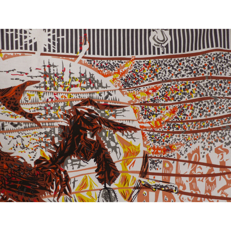 Tapis vintage “Le monde futile d’un coq à l’âne” par Delevallez, 1967
