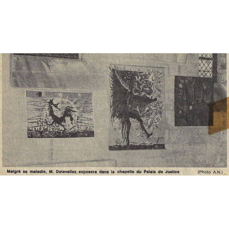 Vintage vloerkleed "Le monde futile d'un coq à l'âne" van Delevallez, 1967