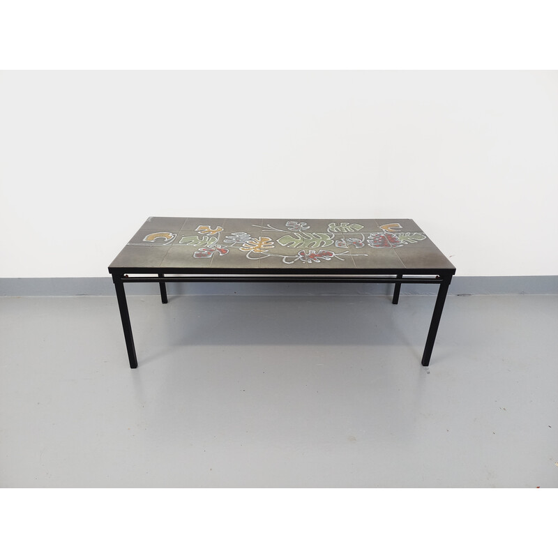 Table basse vintage par Adri en métal noir et céramique, 1970