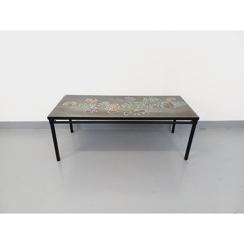 Vintage coffee table by Adri in black metal and ceramic, 1970