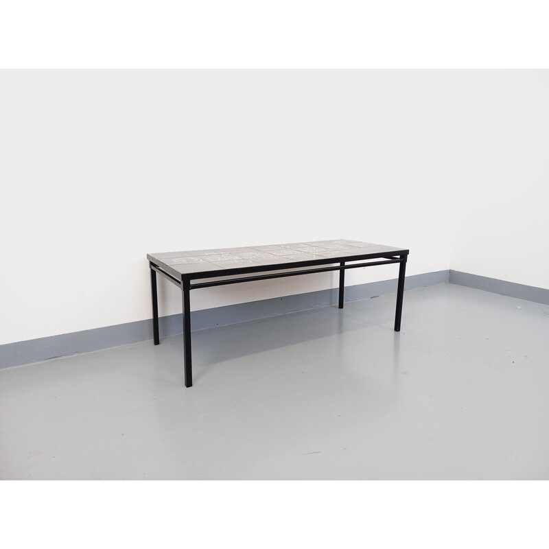 Vintage coffee table by Adri in black metal and ceramic, 1970