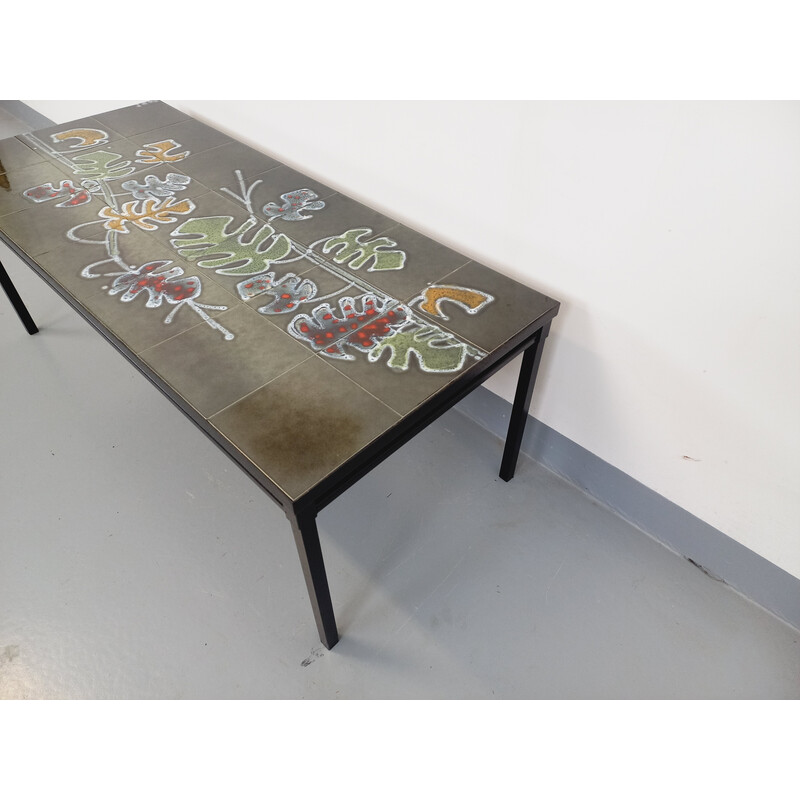 Vintage coffee table by Adri in black metal and ceramic, 1970