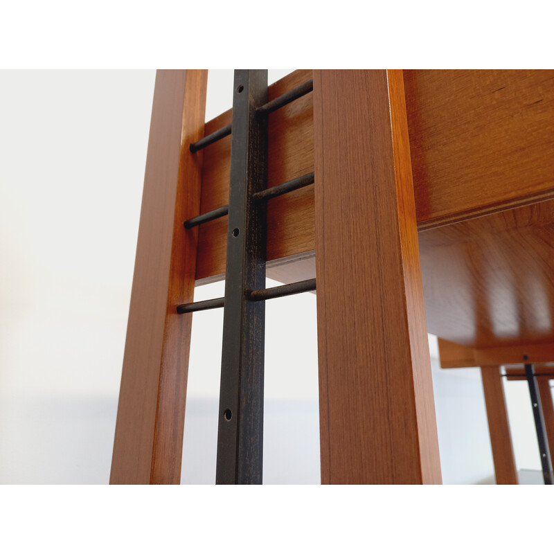 Vintage modular bookshelf in teak and black metal, Italy 1960