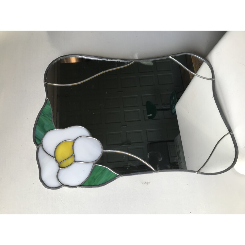 Vintage stained glass mirror with flower design