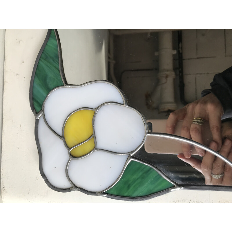 Vintage stained glass mirror with flower design