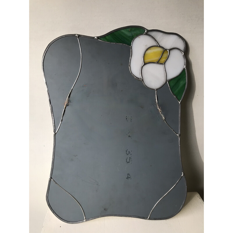 Vintage stained glass mirror with flower design