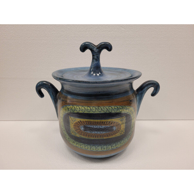 Vintage enameled ceramic tureen by Jean de Lespinasse, France 1961