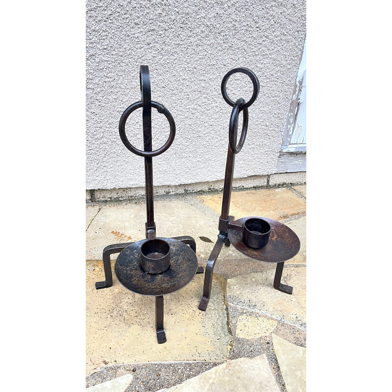 Pair of vintage steel candlestick