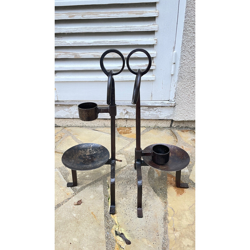 Pair of vintage steel candlestick