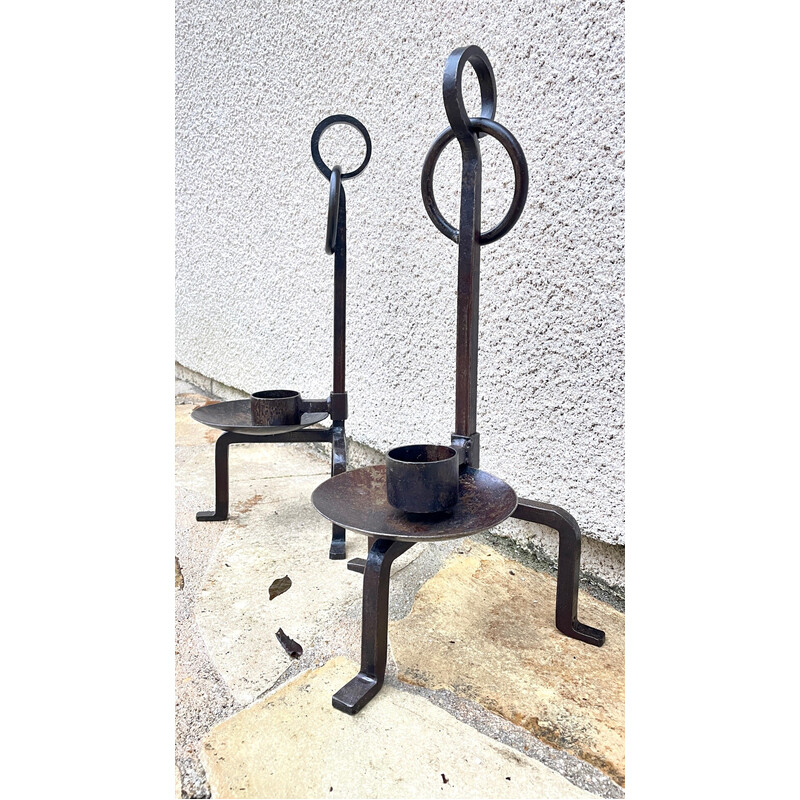 Pair of vintage steel candlestick