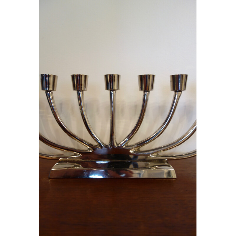 9 branched chandelier in silver metal - 1970s