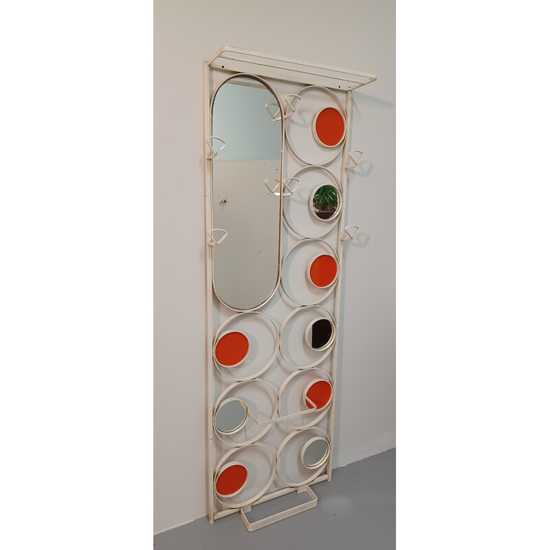 Vintage metal wall checkroom with mirror, 1970