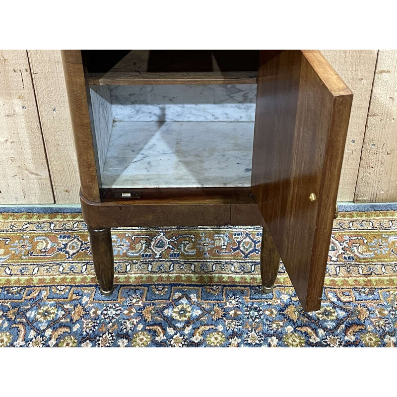 Vintage marquetry nightstand with white marble top