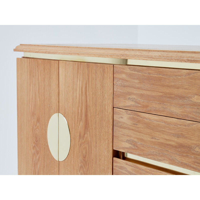 Vintage sideboard in ceruse oak and brass by Tommaso Barbi, Italy 1970