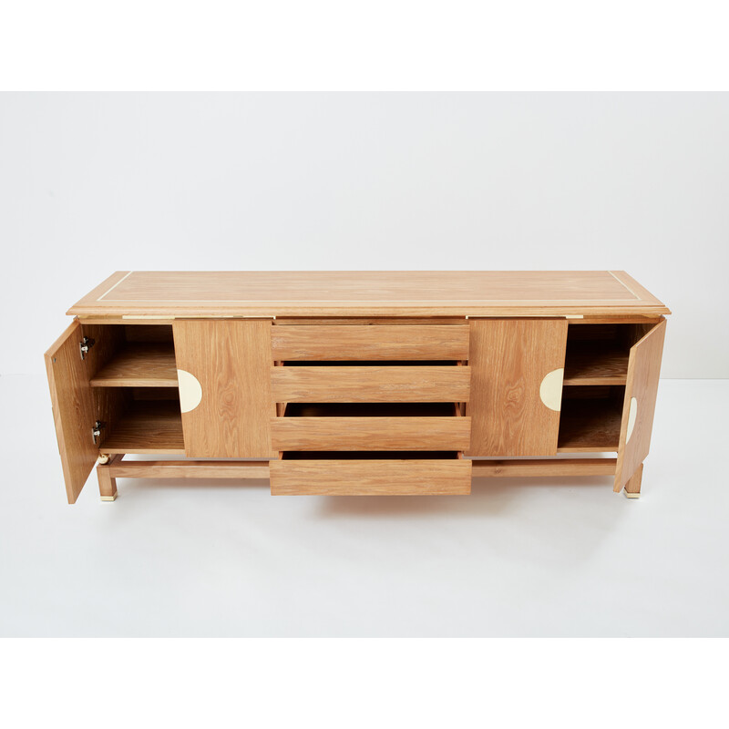 Vintage sideboard in ceruse oak and brass by Tommaso Barbi, Italy 1970