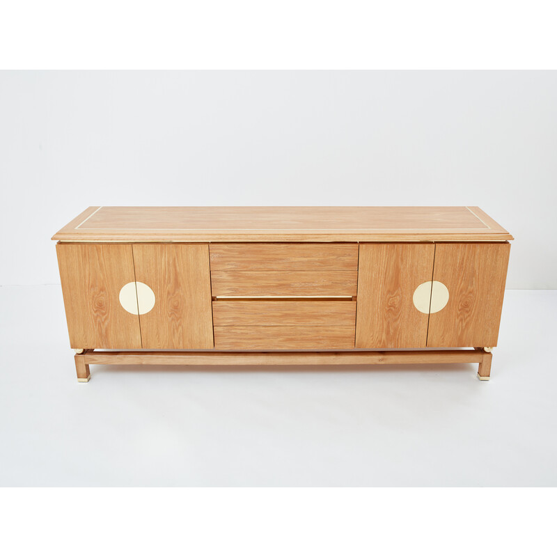 Vintage sideboard in ceruse oak and brass by Tommaso Barbi, Italy 1970