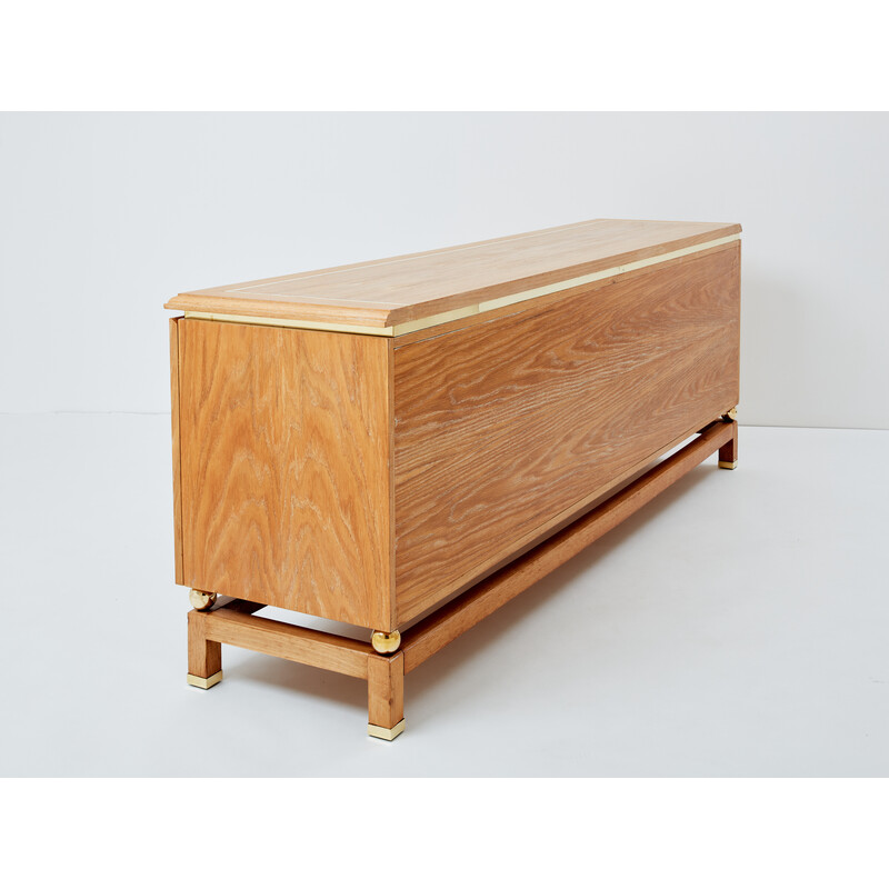 Vintage sideboard in ceruse oak and brass by Tommaso Barbi, Italy 1970