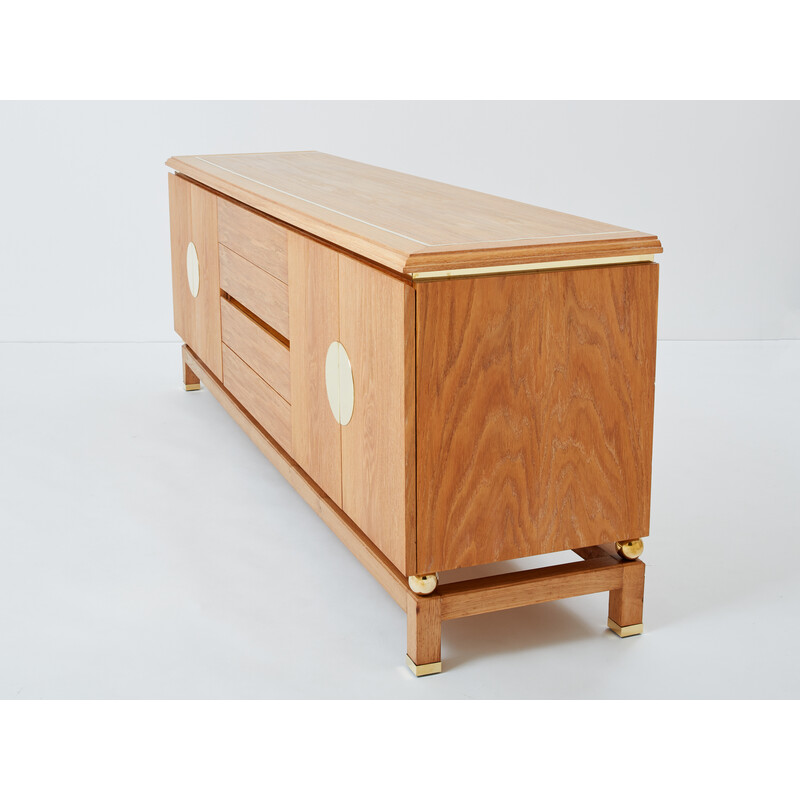 Vintage sideboard in ceruse oak and brass by Tommaso Barbi, Italy 1970