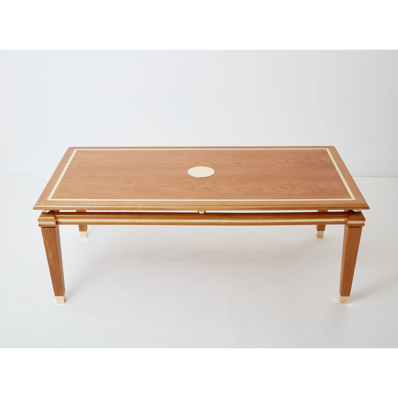 Vintage dining table in limed oak and brass by Tommaso Barbi, Italy 1970