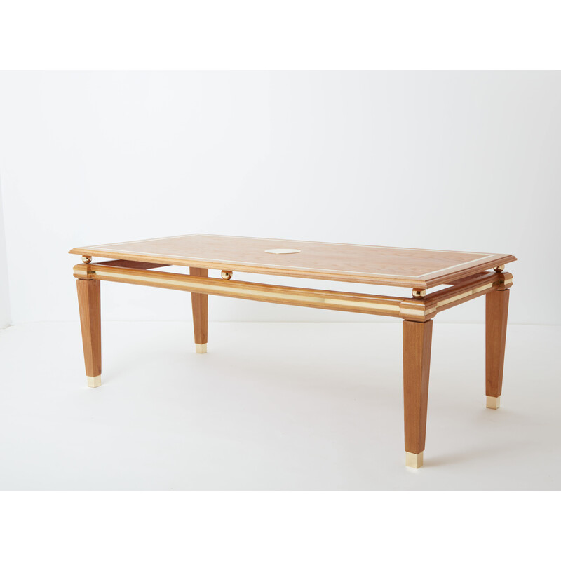 Vintage dining table in limed oak and brass by Tommaso Barbi, Italy 1970